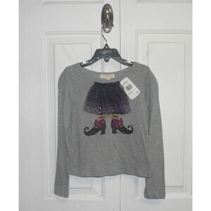 Truly Me Girls Long Sleeve Tutu Witch Cotton Blend Tee in Grey Multi Size 6 $35